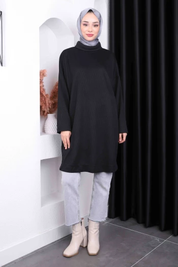 Siyah Balıkçı Yaka Triko Tunik