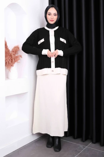 Siyah Hırka Etekli Triko Takım