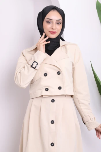 Taş Crop Ceket Etekli Takım