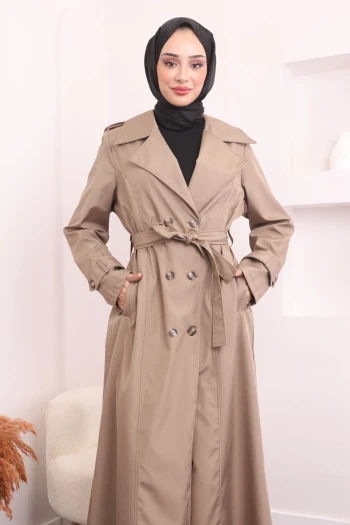 Vizon Kruvaze Yaka Apoletli Uzun Trençkot