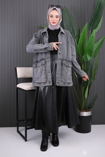 Füme Taşlı Kot Ceket