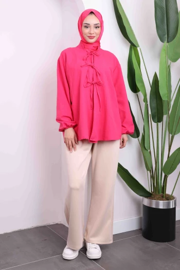 Fuşya Ön Bağlamalı Kimono