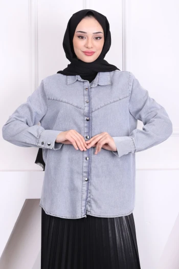 Açık Mavi Büyük Beden Kot Gömlek