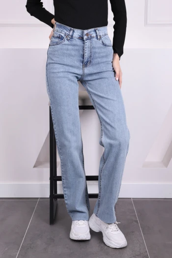 Açık Mavi Yüksek Bel Kesik Paça Palazzo Kot Pantolon