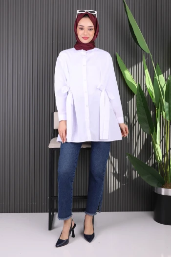 Beyaz Bel Kuşaklı Tunik