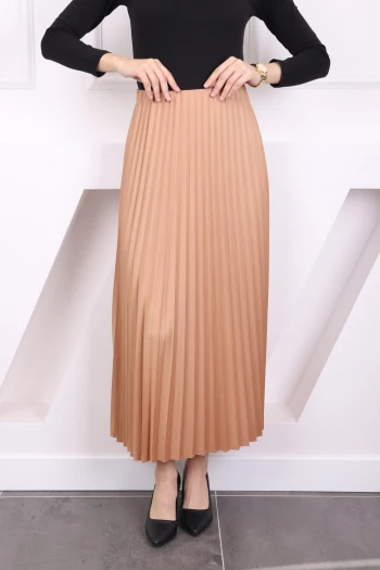 Bisküvi Deri Görünümlü Piliseli Etek