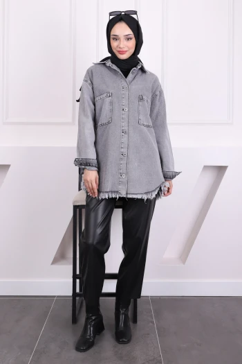 Füme Püsküllü Kot Ceket