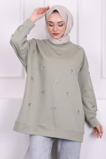 Haki Fiyonk Detaylı Modal Sweatshirt