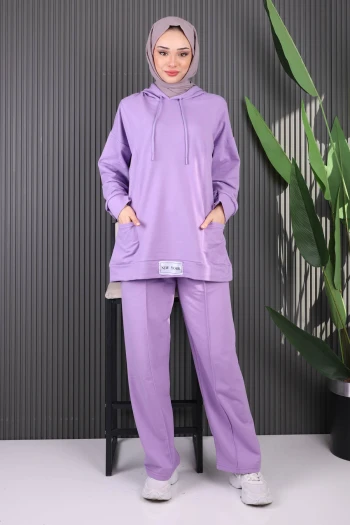 Lila Önü Etiketli İki İplik Tesettür Takım