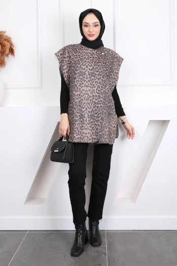 Vizon Çıtçıt Detaylı Yanları Açık Kaşe Yelek