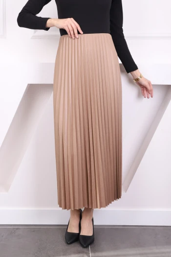 Vizon Deri Görünümlü Piliseli Etek