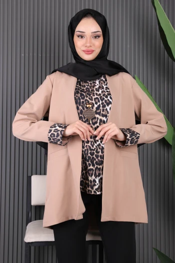 Vizon İçlik Kolye Ceket Üçlü Kombin Takım