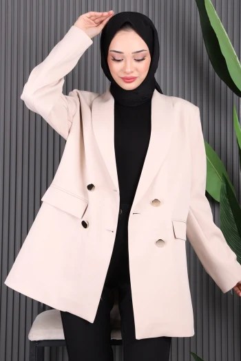 Bej Kravuze Yaka Blazer Ceket
