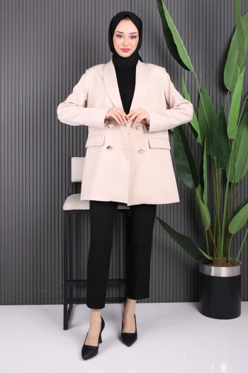 Bej Kravuze Yaka Blazer Ceket