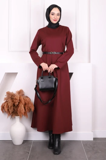 Bordo Bel Kemerli Scuba Elbise