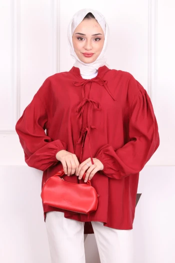 Bordo Ön Bağlamalı Kimono