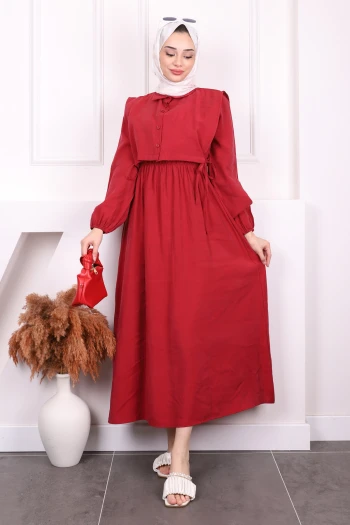 Bordo Süveterli Elbise Kombin Takım