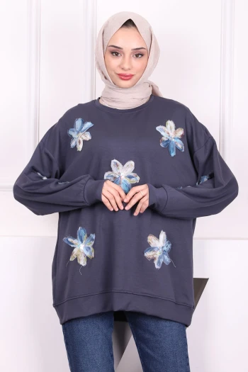 Füme Çiçekli Modal Sweat