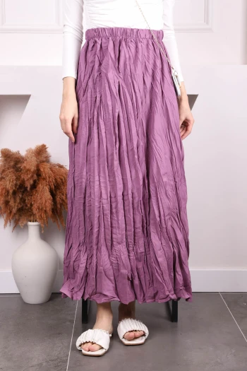 Gül Kurusu Kendinden Kırışık Bel Lastikli Etek