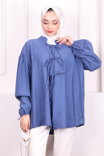 İndigo Ön Bağlamalı Kimono