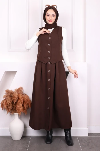 Kahverengi Yelek Etekli Takım