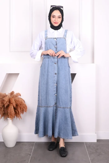 Mavi Cepli Düğmeli Kot Jile