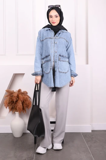 Mavi Cepli Kot Ceket