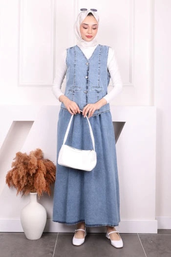 Mavi Yelek Etekli Kot Takım