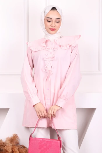 Pudra Bebe Yaka Fiyonklu Gömlek