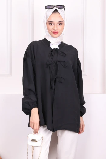 Siyah Ön Bağlamalı Kimono