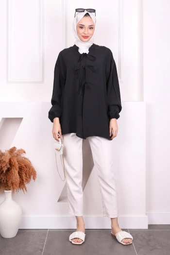 Siyah Ön Bağlamalı Kimono