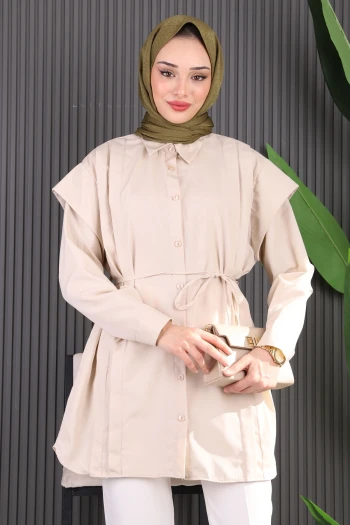 Taş Bel Kuşaklı Omuz Detaylı Tunik