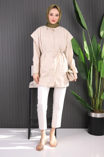 Taş Bel Kuşaklı Omuz Detaylı Tunik