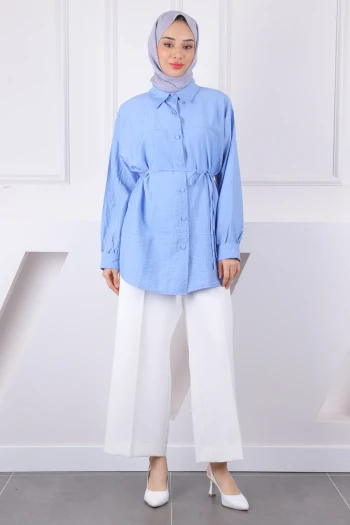 Bebe Mavi Bel Kuşaklı Gömlek