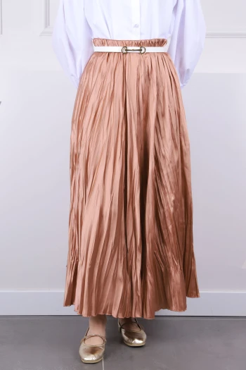 Bisküvi Bel Lastikli Saten Kraş Etek