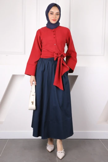 Bordo Bel Bağlamalı Crop Gömlek