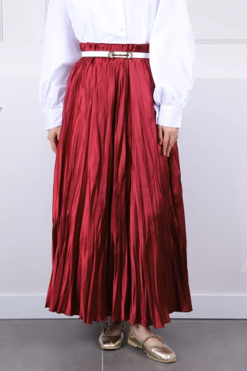 Bordo Bel Lastikli Saten Kraş Etek