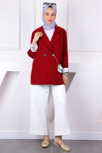 Bordo Çizgili Astarlı Ceket