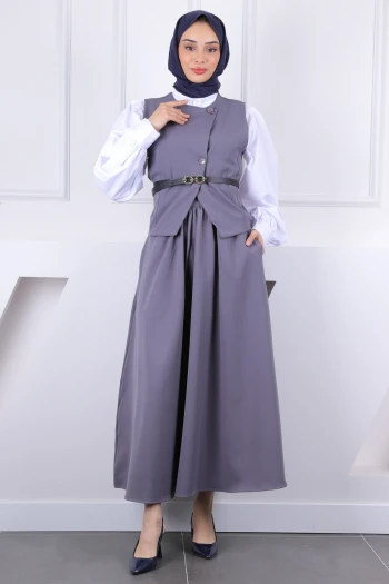 Füme Kemerli Yelek Etekli Takım