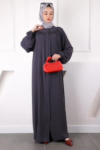 Füme Kol Lastikli Fermuarlı Ferace