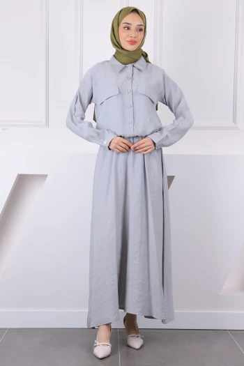 Gri Gömlek Etekli Modal Takım