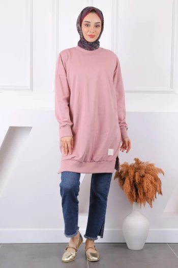 Gül Kurusu Bisiklet Yaka Yan Yırtmaçlı Sweat