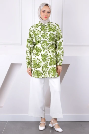 Haki Desenli Düğmeli Tunik