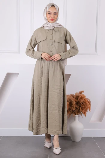 Haki Gömlek Etekli Modal Takım