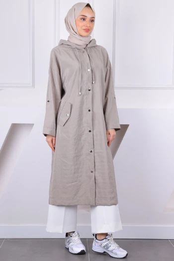 Haki Kapüşonlu Çıçıtlı Kap