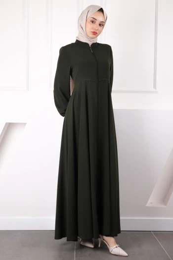 Haki Kol Gipeli Fermuarlı Ferace