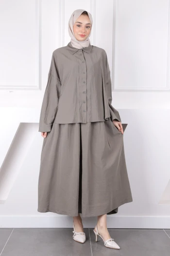 Haki Yarasa Kol Modal Gömlek Etekli Takım