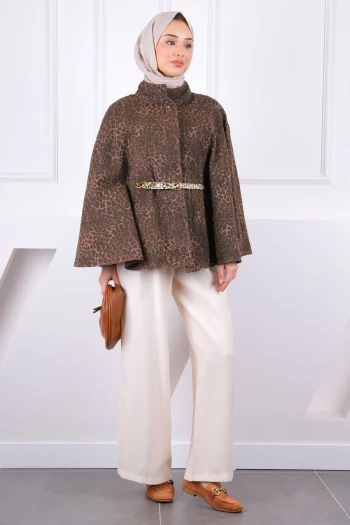 Kahverengi Leopar Desenli Bel Kemerli Panço