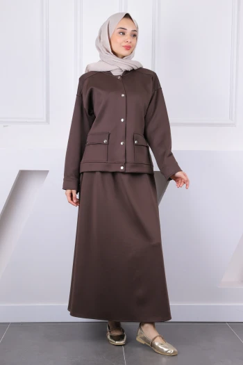 Kahverengi Scuba Ceket Etekli Takım