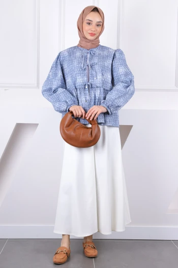 Krem Ön Bağlamalı Ceket Etekli Takım